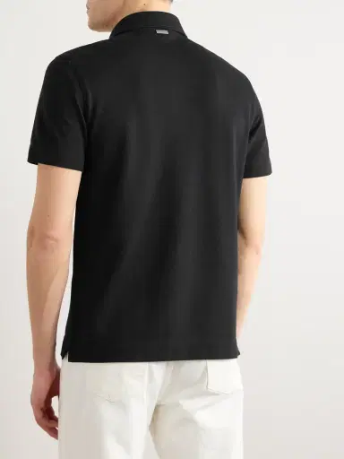 Zegna Slim-Fit Leather-Trimmed Cotton-Piqué Polo Shirt - Men | Thumbnail 3 Zegna Slim-Fit Leather-Trimmed Cotton-Piqué Polo Shirt - Men | Thumbnail 3