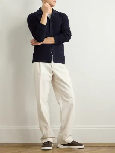 Zegna Camp-Collar Wool-Piqué Cardigan - Men | Thumbnail 2