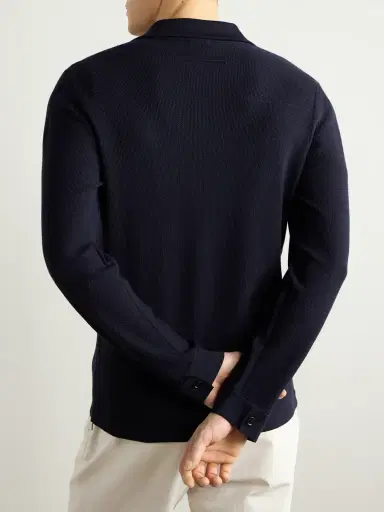 Zegna Camp-Collar Wool-Piqué Cardigan - Men | Thumbnail 4
