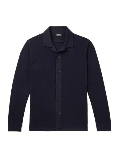 Zegna Camp-Collar Wool-Piqué Cardigan - Men | Thumbnail 1