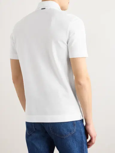 Zegna Leather-Trimmed Cotton-Piqué Polo Shirt - Men | Thumbnail 4 Zegna Leather-Trimmed Cotton-Piqué Polo Shirt - Men | Thumbnail 4