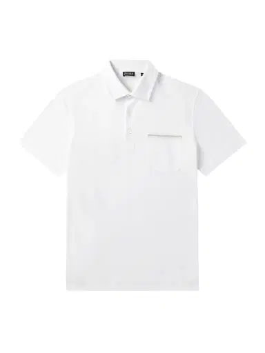 Zegna Leather-Trimmed Cotton-Piqué Polo Shirt - Men | Thumbnail 1 Zegna Leather-Trimmed Cotton-Piqué Polo Shirt - Men | Thumbnail 1