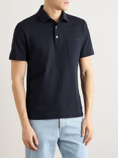 Zegna Slim-Fit Leather-Trimmed Cotton-Piqué Polo Shirt - Men | Thumbnail 3 Zegna Slim-Fit Leather-Trimmed Cotton-Piqué Polo Shirt - Men | Thumbnail 3