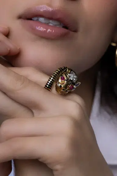 DAVID WEBB Ruby Black Wrap Tail Tiger Ring | Thumbnail 2
