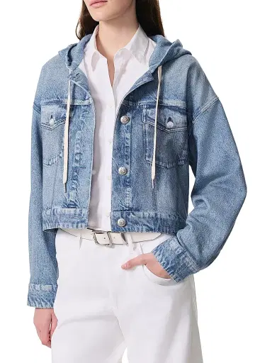 rag & bone Women's rb Miramar Trucker Denim-Print Hoodie - Coney | Thumbnail 3