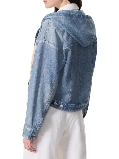 rag & bone Women's rb Miramar Trucker Denim-Print Hoodie - Coney | Thumbnail 4