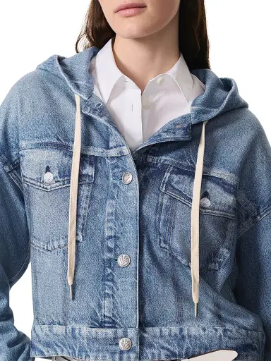 rag & bone Women's rb Miramar Trucker Denim-Print Hoodie - Coney | Thumbnail 5