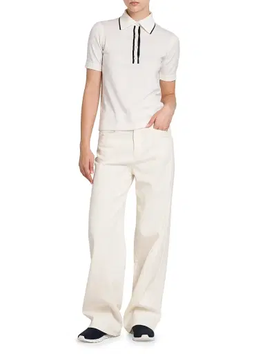Kiton Women's Wool Knit Polo Shirt - White Blue - Size 2 | Thumbnail 2