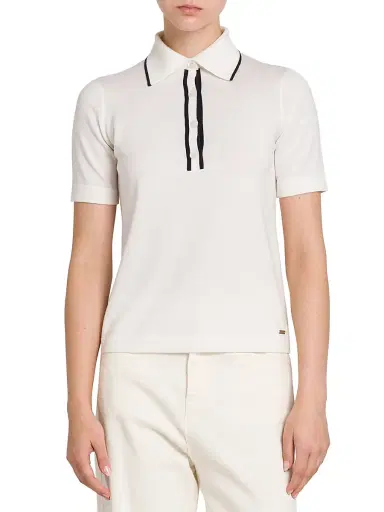 Kiton Women's Wool Knit Polo Shirt - White Blue - Size 2 | Thumbnail 3