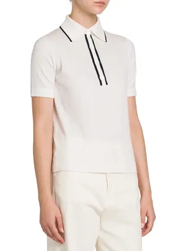Kiton Women's Wool Knit Polo Shirt - White Blue - Size 2 | Thumbnail 4