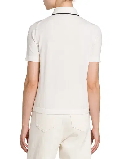 Kiton Women's Wool Knit Polo Shirt - White Blue - Size 2 | Thumbnail 5