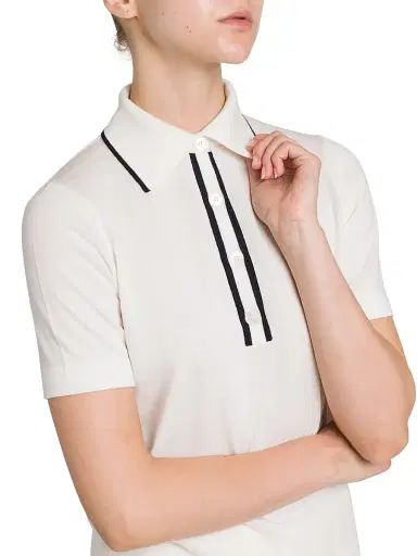 Kiton Women's Wool Knit Polo Shirt - White Blue - Size 2 | Thumbnail 6