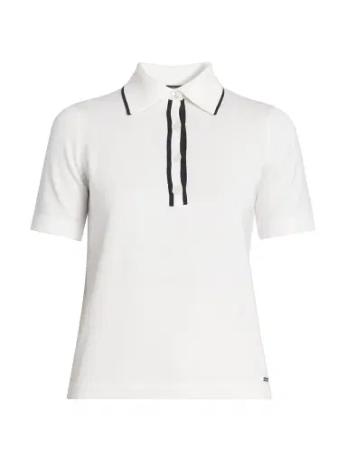 Kiton Women's Wool Knit Polo Shirt - White Blue - Size 2 | Thumbnail 1