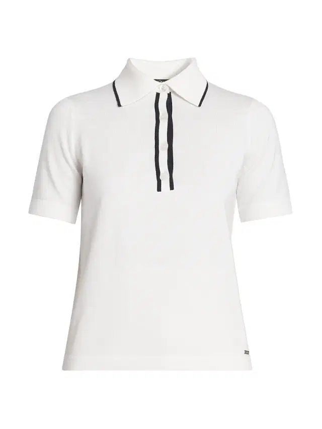 Kiton Women's Wool Knit Polo Shirt - White Blue