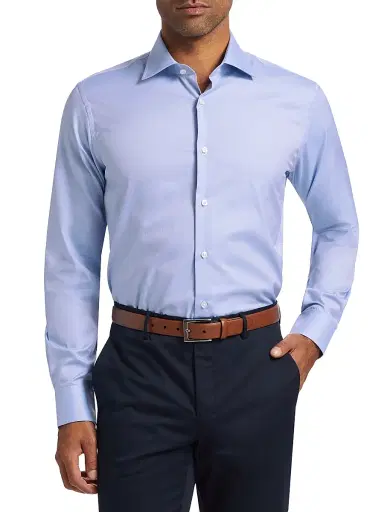 Saks Fifth Avenue Men's Cotton Classic Dress Shirt - Light Blue | Thumbnail 3