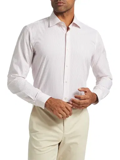 Saks Fifth Avenue Men's Striped Cotton Dress Shirt - Pink - Size 18 | Thumbnail 3