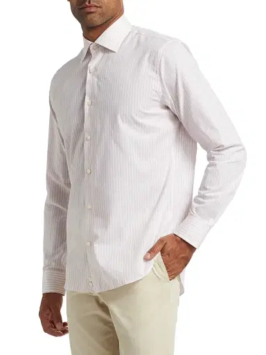 Saks Fifth Avenue Men's Striped Cotton Dress Shirt - Pink - Size 18 | Thumbnail 4