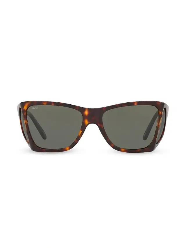 Men's Havana 57MM Squared Wrap Sunglasses - Brown