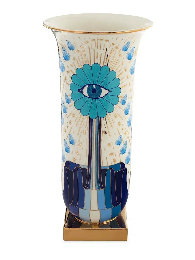 Druggist Flared Tall Vase - Blue White Gold