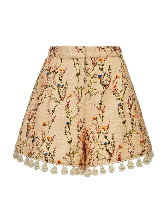 La DoubleJ Women's Playa Shorts with Tassels - Primavera Tweed Cream