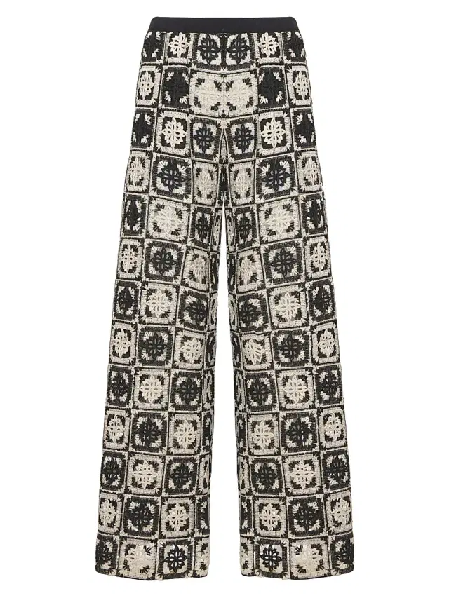 Women's Palazzo Pants - Mini Tiles Macrame Black
