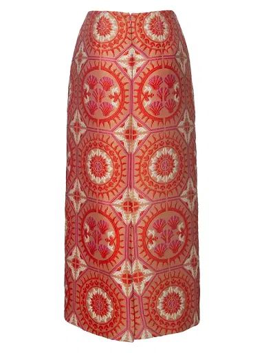 La DoubleJ Women's Pencil Skirt - Sun Jacquard Orange | Thumbnail 2