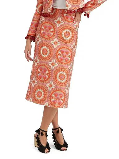 La DoubleJ Women's Pencil Skirt - Sun Jacquard Orange | Thumbnail 3