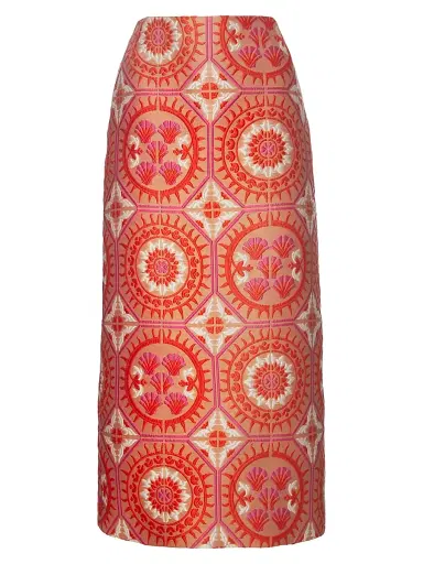 La DoubleJ Women's Pencil Skirt - Sun Jacquard Orange | Thumbnail 1