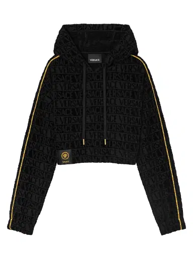 Versace Women's I Heart Baroque Crop Hoodie | Thumbnail 1 Versace Women's I Heart Baroque Crop Hoodie | Thumbnail 1