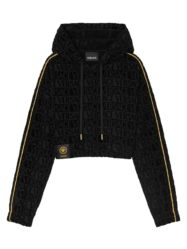 Versace Women's I Heart Baroque Crop Hoodie - Black Gold