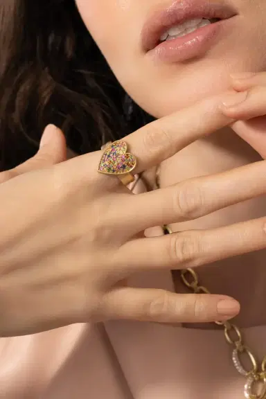 LEIGH MAXWELL Multi Color Confetti Heart Ring | Thumbnail 3 LEIGH MAXWELL Multi Color Confetti Heart Ring | Thumbnail 3