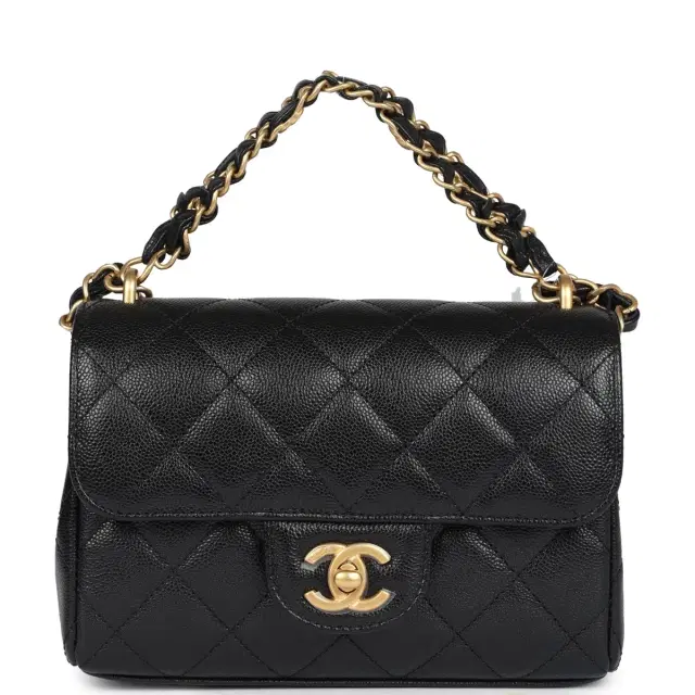 Chanel Chanel Mini Top Handle Flap Bag Black Grained Calfskin Brushed Gold Hardware