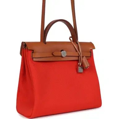 HERMÈS Hermes Herbag Zip PM 31 Capucine Toile Militaire & Fauve Vache Hunter Palladium Hardware | Thumbnail 3 HERMÈS Hermes Herbag Zip PM 31 Capucine Toile Militaire & Fauve Vache Hunter Palladium Hardware | Thumbnail 3