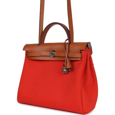 HERMÈS Hermes Herbag Zip PM 31 Capucine Toile Militaire & Fauve Vache Hunter Palladium Hardware | Thumbnail 4 HERMÈS Hermes Herbag Zip PM 31 Capucine Toile Militaire & Fauve Vache Hunter Palladium Hardware | Thumbnail 4