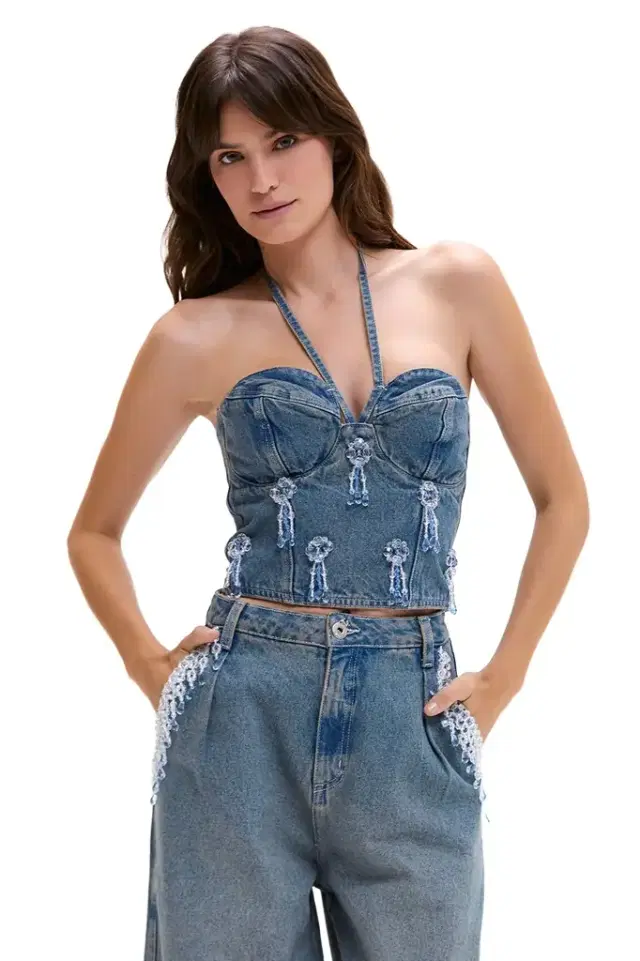 PatBo NOSTALGIC SKY DENIM BUSTIER TOP