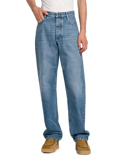 Bottega Veneta Men's Vintage Indigo Wash Wide-Leg Jeans - Mid Blue | Thumbnail 3