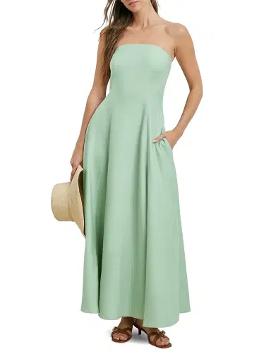 Favorite Daughter Women's The Favorite Strapless Maxi Dress - Light Sage - Size 14 | Thumbnail 3