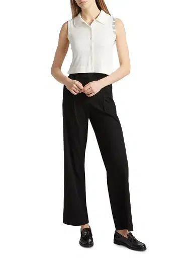 Thom Browne Women's 4 Bar Stripe Cotton Crop Shirt - White | Thumbnail 2 Thom Browne Women's 4 Bar Stripe Cotton Crop Shirt - White | Thumbnail 2