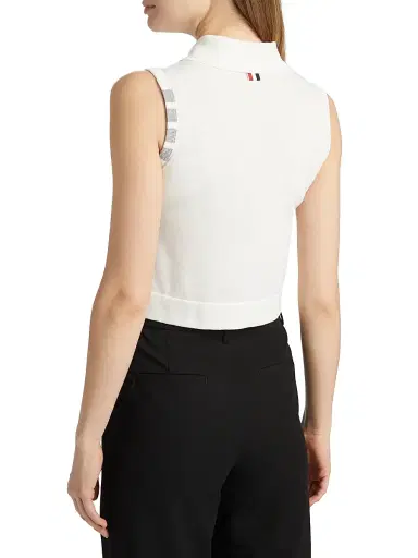 Thom Browne Women's 4 Bar Stripe Cotton Crop Shirt - White | Thumbnail 5 Thom Browne Women's 4 Bar Stripe Cotton Crop Shirt - White | Thumbnail 5