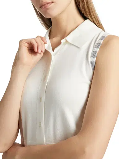 Thom Browne Women's 4 Bar Stripe Cotton Crop Shirt - White | Thumbnail 6 Thom Browne Women's 4 Bar Stripe Cotton Crop Shirt - White | Thumbnail 6