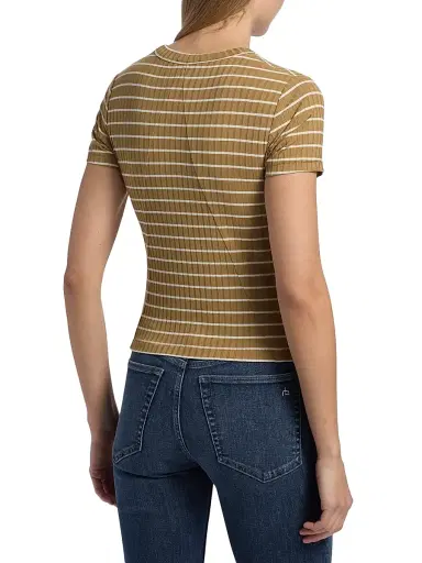 rag & bone Women's Luca Striped Cotton Crop T-Shirt - Khaki Multi | Thumbnail 5