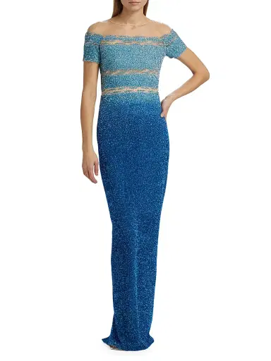 PAMELLA ROLAND Women's Sequined Ombré Gown - Aqua Cobalt - Size 4 | Thumbnail 2 PAMELLA ROLAND Women's Sequined Ombré Gown - Aqua Cobalt - Size 4 | Thumbnail 2