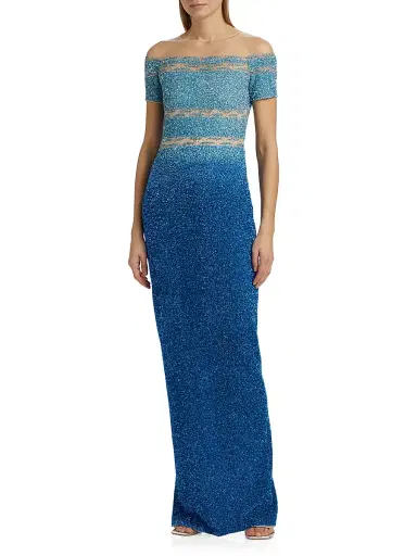 PAMELLA ROLAND Women's Sequined Ombré Gown - Aqua Cobalt - Size 4 | Thumbnail 3 PAMELLA ROLAND Women's Sequined Ombré Gown - Aqua Cobalt - Size 4 | Thumbnail 3