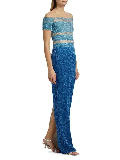 PAMELLA ROLAND Women's Sequined Ombré Gown - Aqua Cobalt - Size 4 | Thumbnail 4 PAMELLA ROLAND Women's Sequined Ombré Gown - Aqua Cobalt - Size 4 | Thumbnail 4