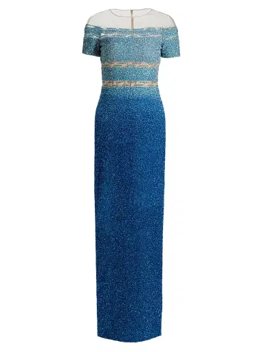 PAMELLA ROLAND Women's Sequined Ombré Gown - Aqua Cobalt - Size 4 | Thumbnail 1 PAMELLA ROLAND Women's Sequined Ombré Gown - Aqua Cobalt - Size 4 | Thumbnail 1
