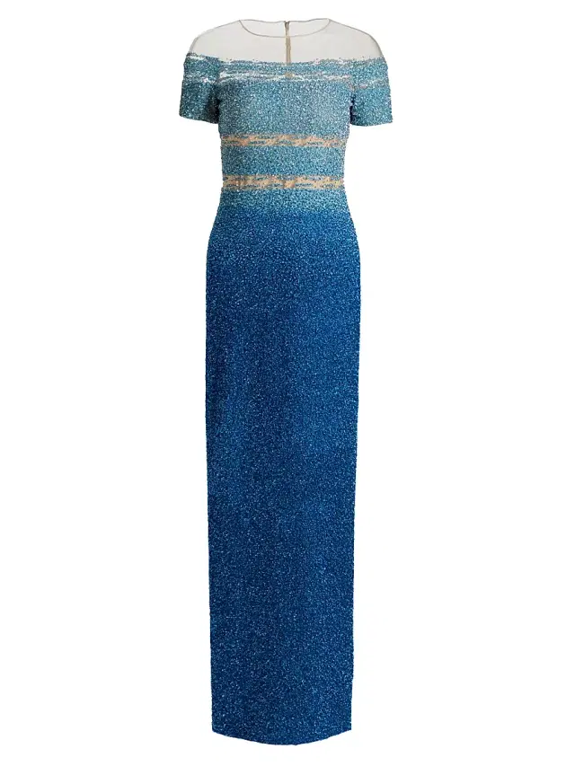 Pamella Roland Women's Sequined Ombré Gown - Aqua Cobalt