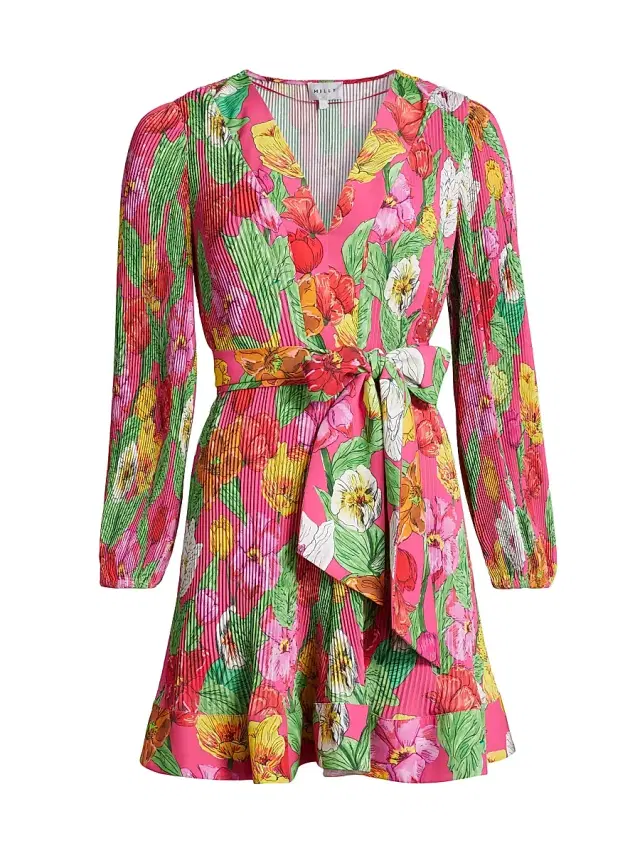 Milly Women's Liv Tulip Rosette Pleated Minidress - Pink Multi