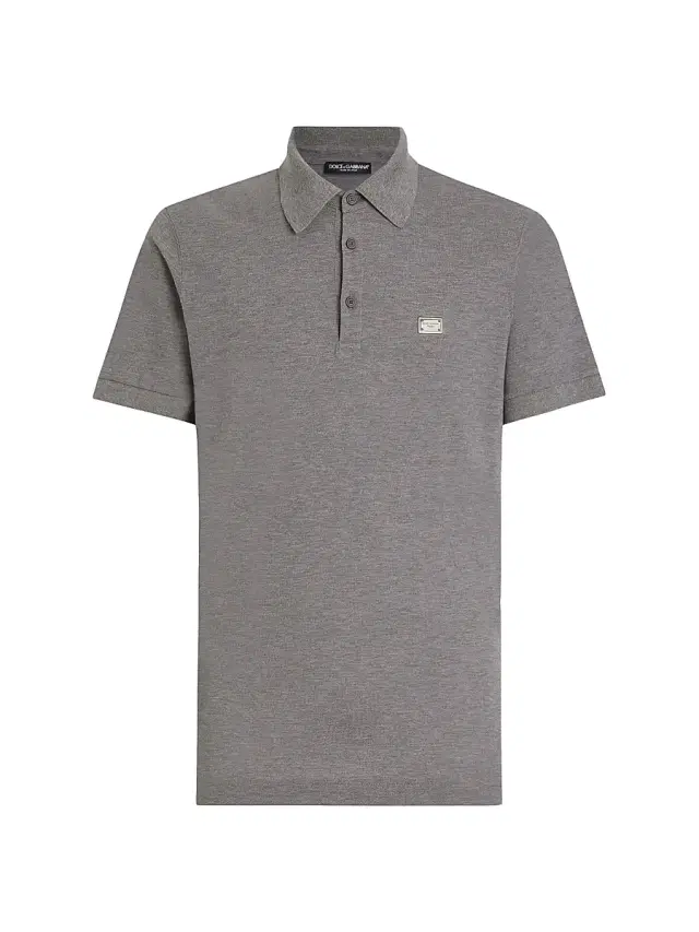 Men's Pique Cotton Polo Shirt - Melange Grigio