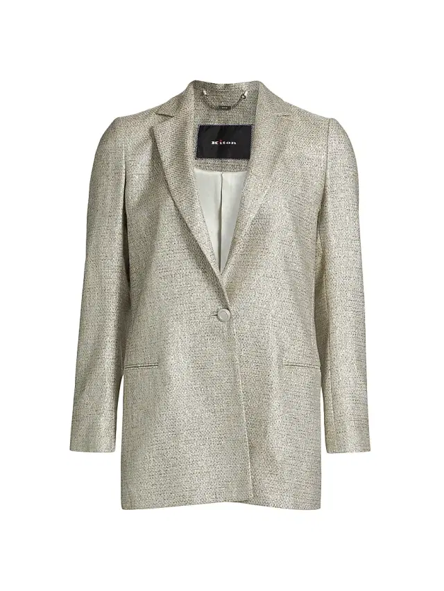 Kiton Women's Metallic Tweed One-Button Blazer - Silver