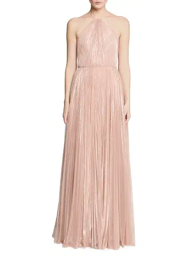 Halston Women's Marisol Plissé Lurex Halterneck Gown | Thumbnail 2
